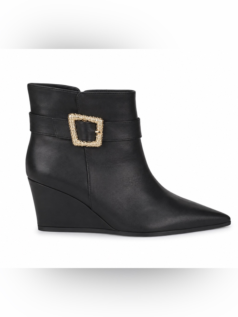 NEW SAM EDELMAN Weslie Buckle Wedge Bootie In Black Size 6.5 Pointed Toe